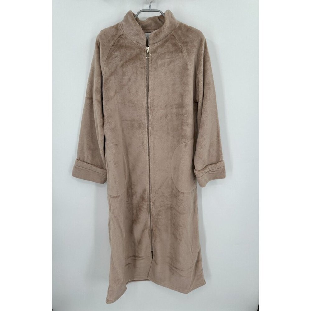 Softies 48" Plush Velour Mandarin Collar Zip-Up Robe sz S Women's Coco Brown NEW